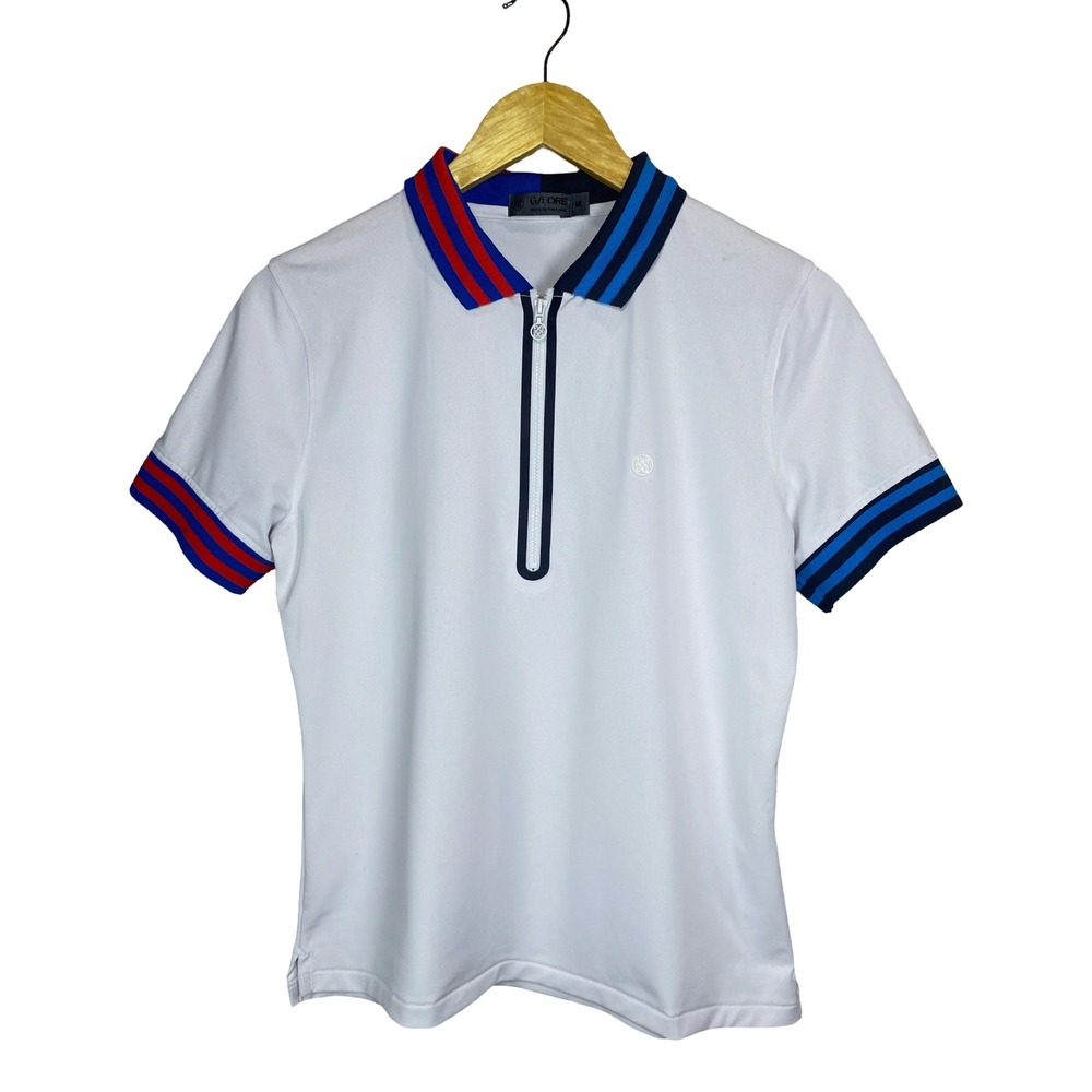 G/FORE Womens White Quarter Zip Performance Golf Polo Shirt Striped Trim Size M